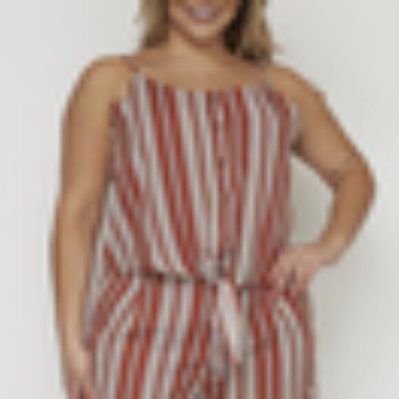 Brick Red Striped Romper 2 Piece 1X - Picture 3 of 6